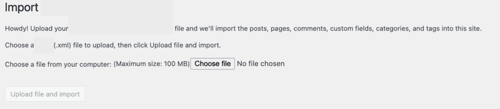 Upload export file to import